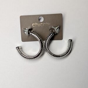 Chico's Silver Ribbed Hoop Earrings